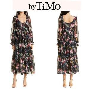 BYTIMO Floral Wrap Bodice Long Sleeve Chiffon Dress sz L NWT 495$
